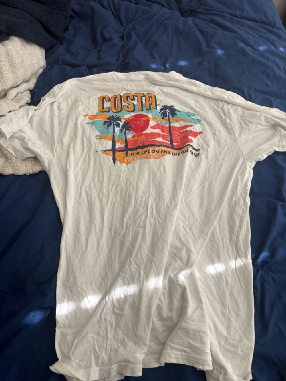 Costa White Short Sleeve Tee with Sunset Palm Design